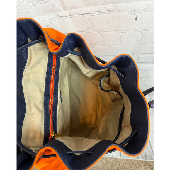 TORY BURCH Dena dark blue orange nylon drawstring flap backpack main image 9